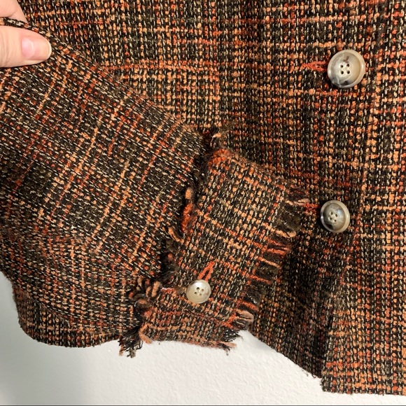 Sundance Tweed Fringe trim blazer Orange brown multicolored flap pockets 16 - Picture 8 of 9